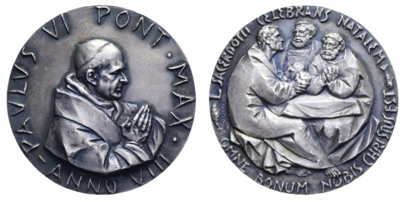 VATICANO PAOLO VI (1963-1978) MEDAGLIA ANNUALE AN. VIII AG. 56,59 GR. GR. 44 MM....