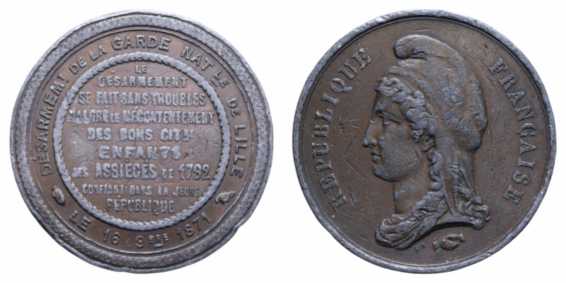 FRANCIA REPUBBLICA LILLE 1871 MB. 43,66 GR. 46 MM. BB (COLPI)