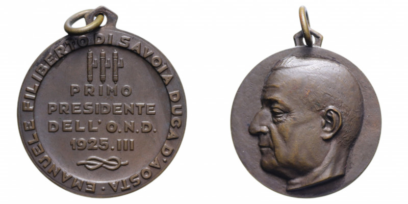 REGNO D'ITALIA MEDAGLIA EMANUELE FILIBERTO 1925 I° PRESIDENTE DELL' O.N.D. AE. 1...