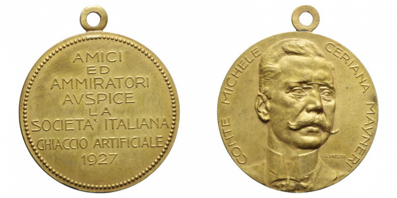 REGNO D'ITALIA MEDAGLIA DEPUTATO CONTE MICHELE CERIANA MAYNERI 1927 AE. DORATO 9...