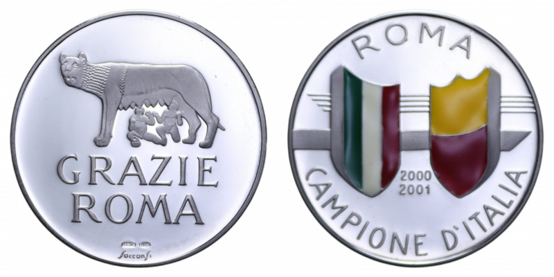 MEDAGLIA 2000/2001 ROMA CAMPIONE D'ITALIA AG. 17,35 GR. PROOF (CON SMALTI)