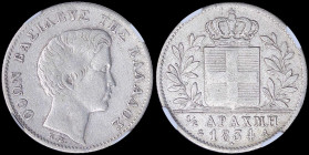 GREECE: 1/2 Drachma (1834 A) (type I) in silver with head of King Otto facing right and inscription "ΟΘΩΝ ΒΑΣΙΛΕΥΣ ΤΗΣ ΕΛΛΑΔΟΣ". Inside slab by NGC "X...