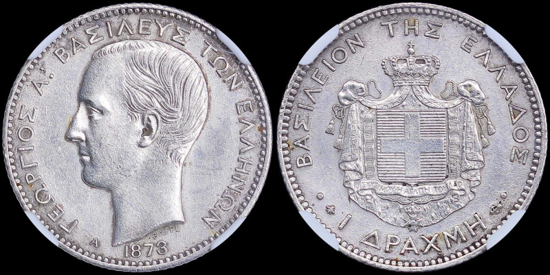 GREECE: 1 Drachma (1873 A) (type I) in silver with head of King George I facing ...