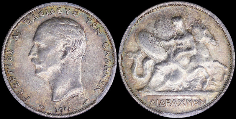 GREECE: 2 Drachmas (1911) (type II) in silver with mature head (different type) ...