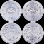 GREECE: Lot composed of 2x 10 Lepta (1922) in aluminium with Royal Crown and inscription "ΒΑΣΙΛΕΙΟΝ ΤΗΣ ΕΛΛΑΔΟΣ". Different planchets in thickness and...
