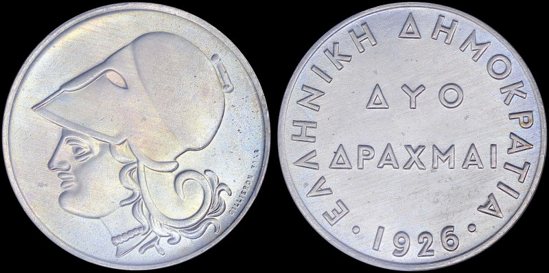 GREECE: 2 Drachmas (1926) in copper-nickel with head of Goddess Athena facing le...