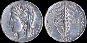 GREECE: 10 Drachmas (1930) in silver (0,500) with head of Goddess Demeter facing left. Inside slab by NGC "AU DETAILS / POLISHED". Cert number: 393023...