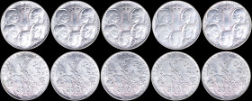 GREECE: Lot composed of 5x 30 Drachmas (1963) in silver (0,835) commemorating the Dynasty with Royal Coat of Arms and five heads of the Kings of the D...
