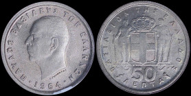 GREECE: 50 Lepta (1964) in copper-nickel with head of King Paul facing left and inscription "ΠΑΥΛΟΣ ΒΑΣΙΛΕΥΣ ΤΩΝ ΕΛΛΗΝΩΝ". Inside slab by NGC "MS 66"....