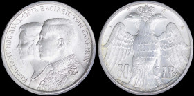GREECE: 30 Drachmas (1964) in silver with conjoined busts of King Constantine II and Queen Anna-Maria facing left commemorating the Royal Wedding. Var...