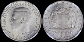 GREECE: 1 Drachma (1966) (type I) in copper-nickel with head of King Constantine II facing left and inscription "ΚΩΝCΤΑΝΤΙΝΟC ΒΑCΙΛΕΥC ΤΩΝ ΕΛΛΗΝΩΝ". I...
