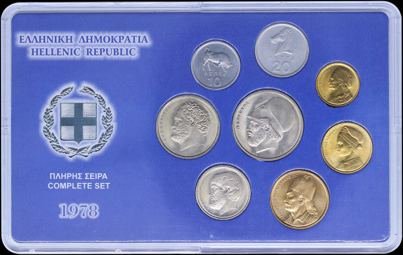 GREECE: 1978 mint-state set of 8 coins, composed of 10 Lepta, 20 Lepta, 50 Lepta...