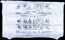 GREECE: Lot of three rolls of 50x 1 Cent (2002) in copper plated steel with a trireme. Official roll issued by the Bank of Greece. (Hellas E.1.02). Un...