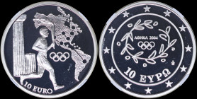 GREECE: 10 Euro (2004) in silver (0,925) commemorating the Athens Olympics / part of Olympic Torch Relay set with Olympic logo and olive wreath. Torch...