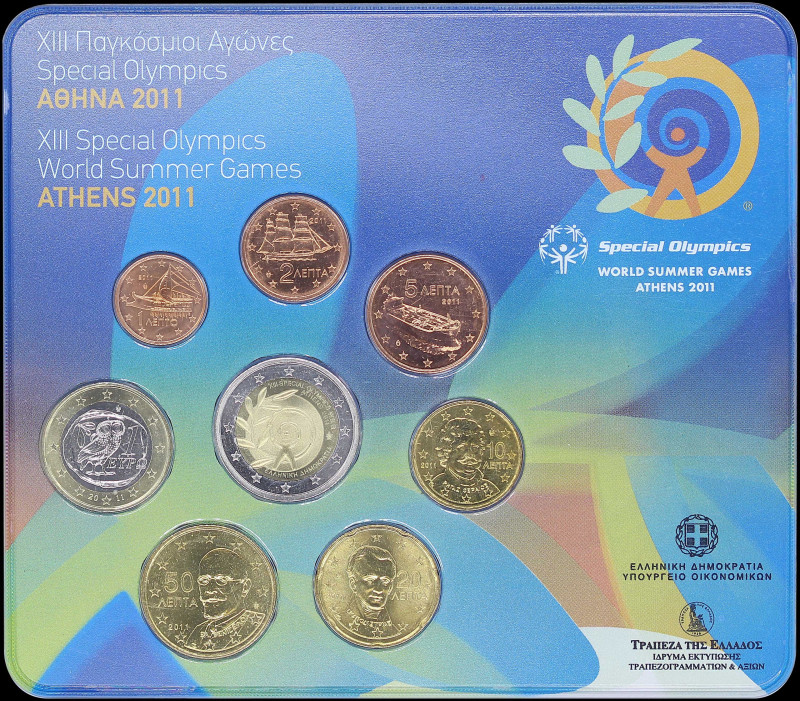 GREECE: Coin set (2011) of 8 pieces, composed of 1, 2, 5, 10 & 50 Cent, 1 & 2 Eu...