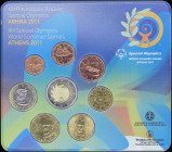 GREECE: Coin set (2011) of 8 pieces, composed of 1, 2, 5, 10 & 50 Cent, 1 & 2 Euro, commemorating the XIII Special Olympics World Summer Games. Inside...