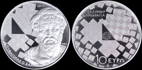 GREECE: 10 Euro (2013) in silver (0,925) commemorating the Greek Culture / Philosopher Pythagoras. Inside its official case of issue and CoA with no "...
