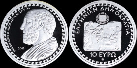 GREECE: 10 Euro (2013) in silver (0,925) commemorating for Greek Culture / Philosopher Hippocrates. Inside by its official case and CoA with no "0344"...