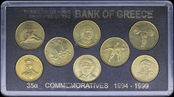 GREECE: Five mixed sets each composed of 2x 50 Drachmas (1994) (150th anniversary of the Greek Constitution), 2x 50 Drachmas (1998) (Year of Rigas Fer...