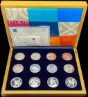 GREECE: Complete set of the 12 silver (0,925) collectible 10 Euro coins commemorating the Athens Olympics. Inside special wooden box accompanied with ...