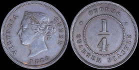 CYPRUS: 1/4 Piastre (1880) in bronze with crowned head of Queen Victoria facing left. Denomination within circle on reverse. Tiny strike on rim. (KM 1...