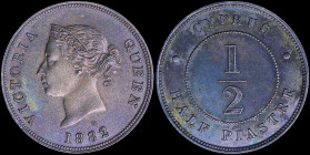CYPRUS: 1/2 Piastre (1882 H) in bronze with crowned head of Queen Victoria facing left. Denomination within circle on reverse. Cleaned. (KM 2) & (Fiti...