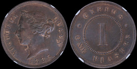 CYPRUS: 1 Piastre (1885) in bronze with crowned head of Queen Victoria facing left. Denomination within circle on reverse. Variety: Thick "1". Inside ...