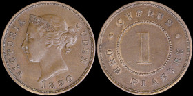 CYPRUS: 1 Piastre (1890) in bronze with crowned head of Queen Victoria facing left. Denomination within circle on reverse. Variety: Thick "1". Cleaned...