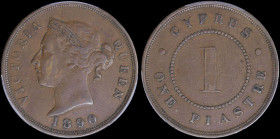 CYPRUS: 1 Piastre (1890) in bronze with crowned head of Queen Victoria facing left. Denomination within circle on reverse. Inside slab by PCGS "XF 40"...
