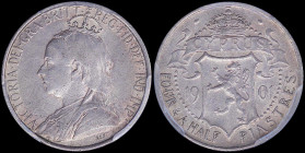 CYPRUS: 4- 1/2 Piastres (1901) in silver (0,925) with crowned and veiled bust of Queen Victoria facing left. Crowned Arms divide date, denomination be...