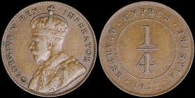CYPRUS: 1/4 Piastre (1922) with crowned bust of King George V facing left. Denomination within circla and date below on reverse. (KM 16) & (Fitikides ...