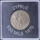 CYPRUS: 500 Mils (1975) in copper-nickel with shielded Arms within wreath. Hercules and the Nemean lion on reverse. Inside official case. (KM 44) & (F...