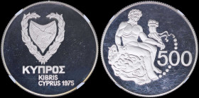 CYPRUS: 500 Mils (1975) in silver (0,800) commemorating Hercules with shielded Arms within wreath. Hercules and the Nemean lion on reverse. Inside sla...