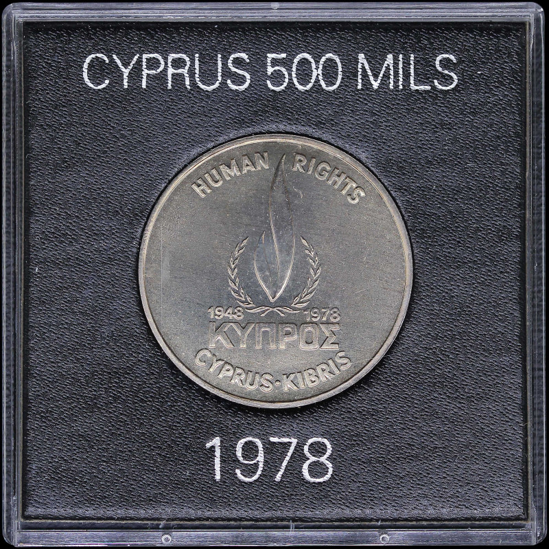 CYPRUS: 500 Mils (ND 1978) in copper-nickel commemorating the human rights with ...