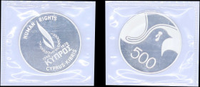 CYPRUS: 500 Mils (ND 1978) in silver (0,925) commemorating the human rights with flame within wreath. Stylized crying dove above denomination on rever...