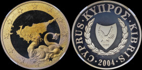 CYPRUS: 1 Pound (2004) in copper-nickel commemorating Cyprus joins the European Union with national Arms. Map in center with Triton trumpeting through...