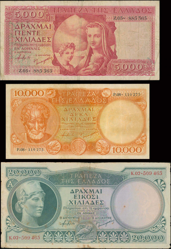 GREECE: Mixed lot composed of 5000 Drachmas (ND 1945), 20000 Drachmas (ND 1946) ...