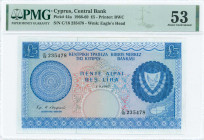 GREECE: 5 Pounds (1.9.1967) in blue on multicolor unpt with Arms at right. S/N: "C/16 235478". WMK: Eagle head. Printed by (BWC). Inside holder by PMG...
