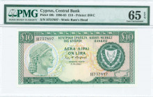 GREECE: 10 Pounds (1.10.1981) in dark green and blue-black on multicolor unpt with archaic bust at left and Arms at right. S/N: "H 757897". WMK: Mouff...