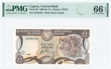 GREECE: 1 Pound (1.11.1982) in dark brown and multicolor with mosaic of nymph Acme at right, Arms at top left center and Bank name in outlined (white)...