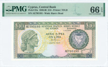 GREECE: 10 Pounds (1.10.1990) in dark green and blue-black on multicolor unpt with archaic bust at left. S/N: "AE 795193". WMK: Moufflon head. Printed...