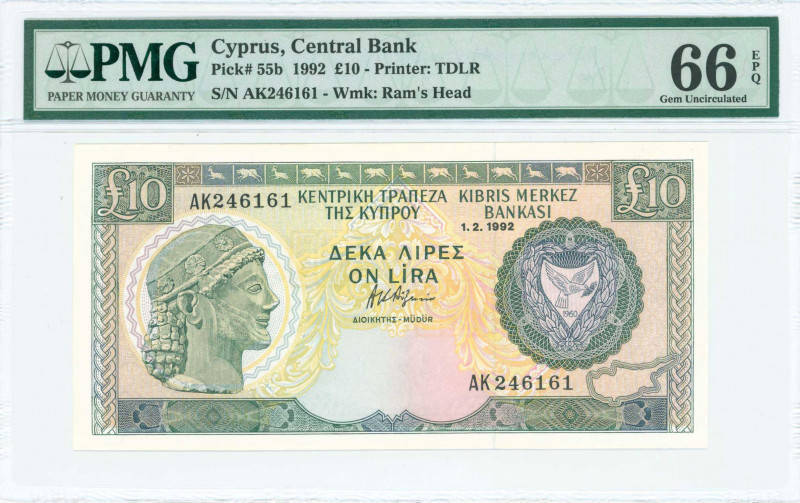 GREECE: 10 Pounds (1.2.1992) in dark green and blue-black on multicolor unpt wit...