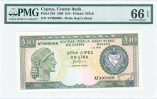 GREECE: 10 Pounds (1.9.1995) in dark green and blue-black on multicolor unpt with archaic bust at left. S/N: "AT 999068". WMK: Moufflon head. Printed ...