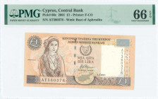 GREECE: 1 Pound (1.2.2001) in brown on light tan and multicolor unpt with Cypriot girl at left and Arms at upper center. S/N: "AT 360376". WMK: Bust o...