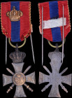 GREECE: Miniature War Cross 1940. 3rd class: Bronze cross and bronze crown. A small bronze crown was added to the ribbon for each subsequent award to ...