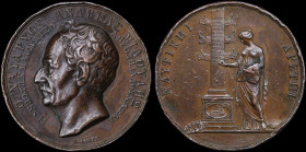 GREECE: Bronze medal commemorating Admiral Andreas Miaoulis (1768-1835). Head of Admiral Miaoulis facing left on obverse. A rostral column on which Fa...