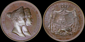 GREECE: Bronze medal (1836) from the collection of medals that were engraved by Konrad Lange. King Otto & Amalia on obverse. Lion below Coat of Arms o...