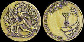GREECE: Commemorative medal in brass for the 6th IIAF World Championship in Athletics, ATHENS 97. Manufactured by ΑΝΤΙΚΑ & engraved by Thelxi Theoxari...