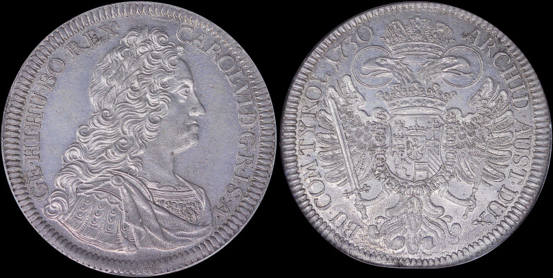 AUSTRIA: 1 Thaler (1730) in silver with mature bust of Charles VI facing right. ...