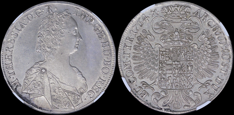 AUSTRIA: 1 Thaler (1764) in silver (0,875) with bust of Maria Theresa facing rig...